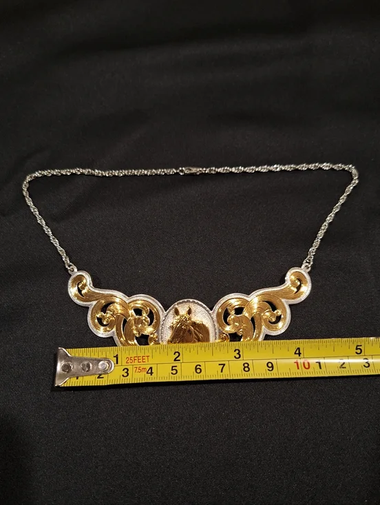 Montana Silversmiths Horse Head Necklace Two Tone Western Scroll Collar - Picture 4 of 12